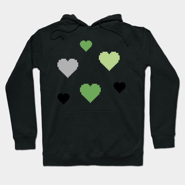 Aromantic Pride Hearts Pixel Art Hoodie by christinegames